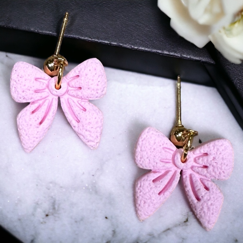 Pink Bows Polymer Clay Dangle Earrings